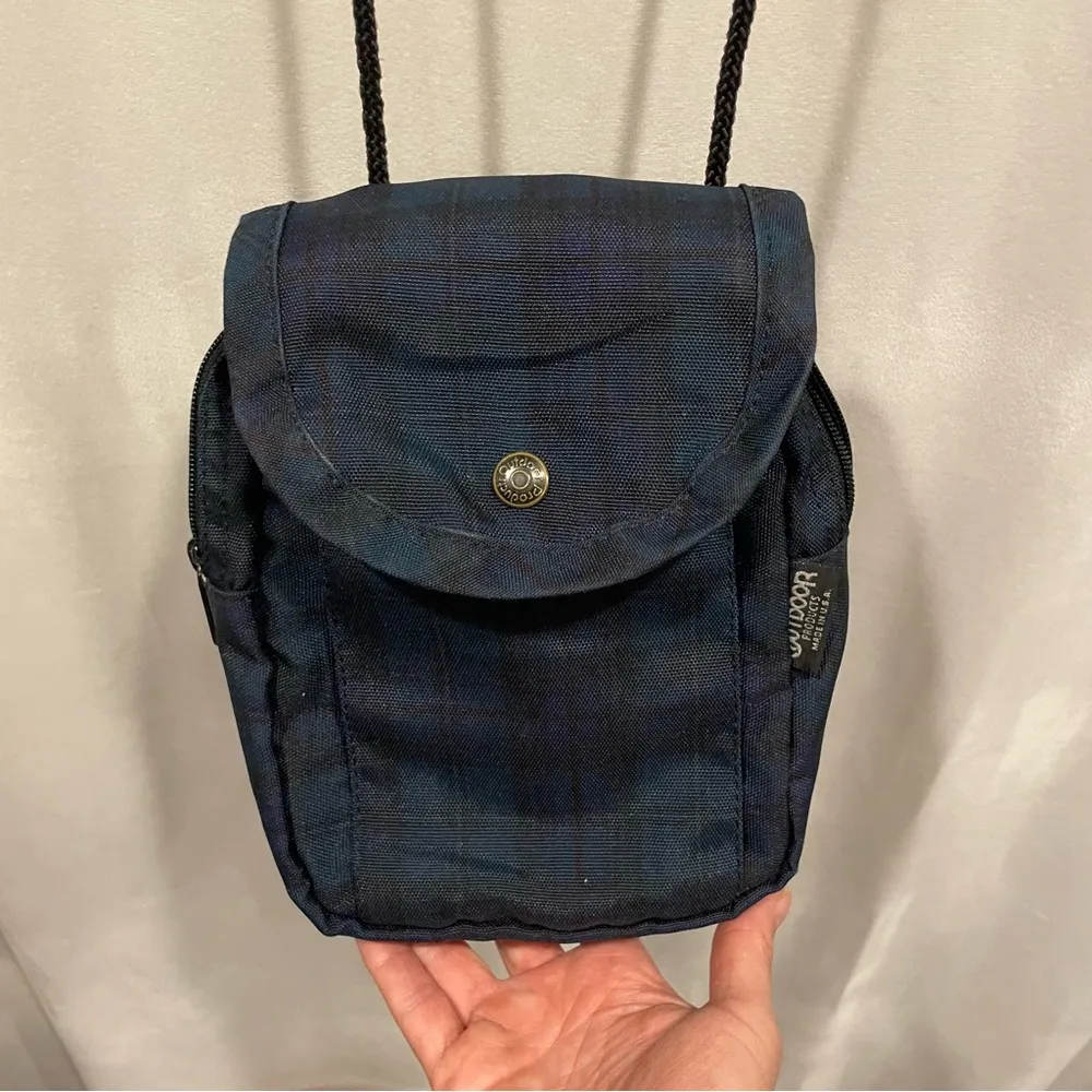 Vintage 90’s outdoor products plaid tartan crossbody pochette ID pouch travel Blue - Image 13