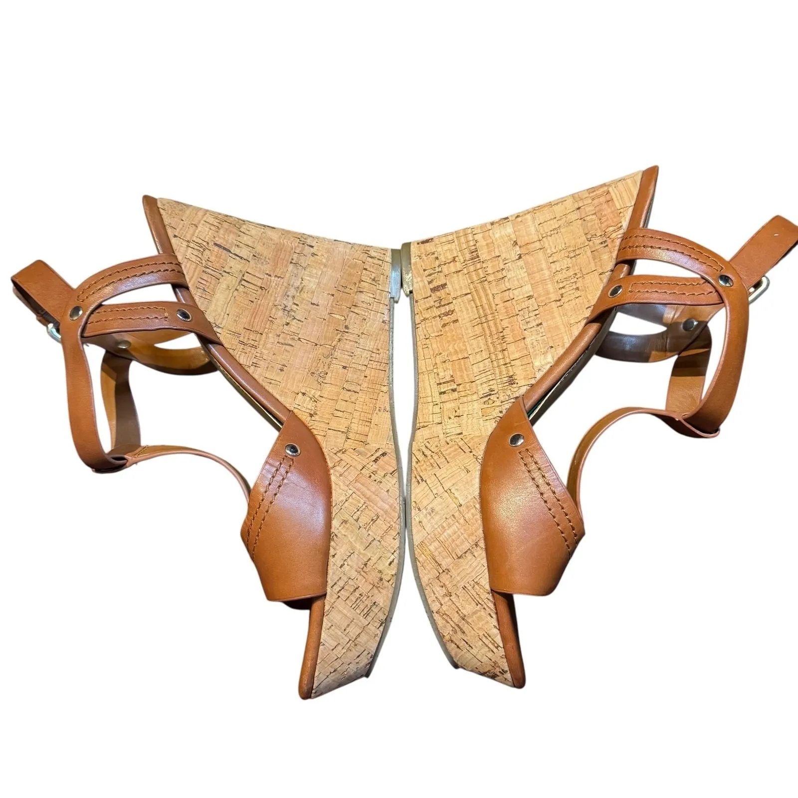 Marc Fisher‎ Shoes Womens Size 9.5M Brown Leather Cork Wedge Sandal Strappy Heel - Image 5