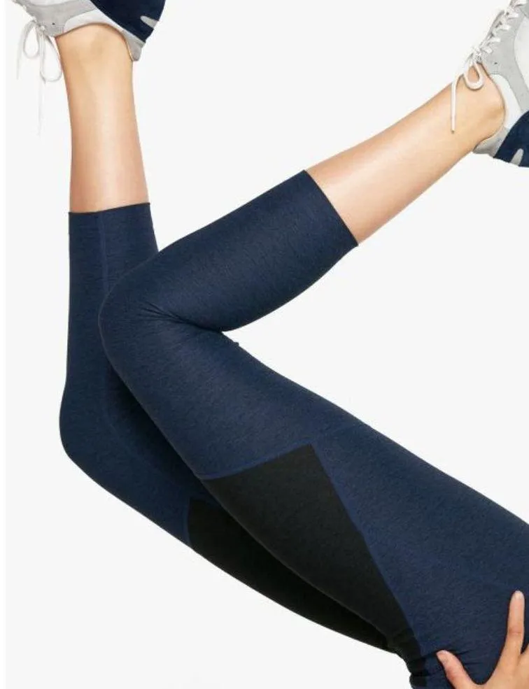 Two-Tone Warmup 7/8 Legging Navy Grey Heathered Colorblock Tights - Image 4