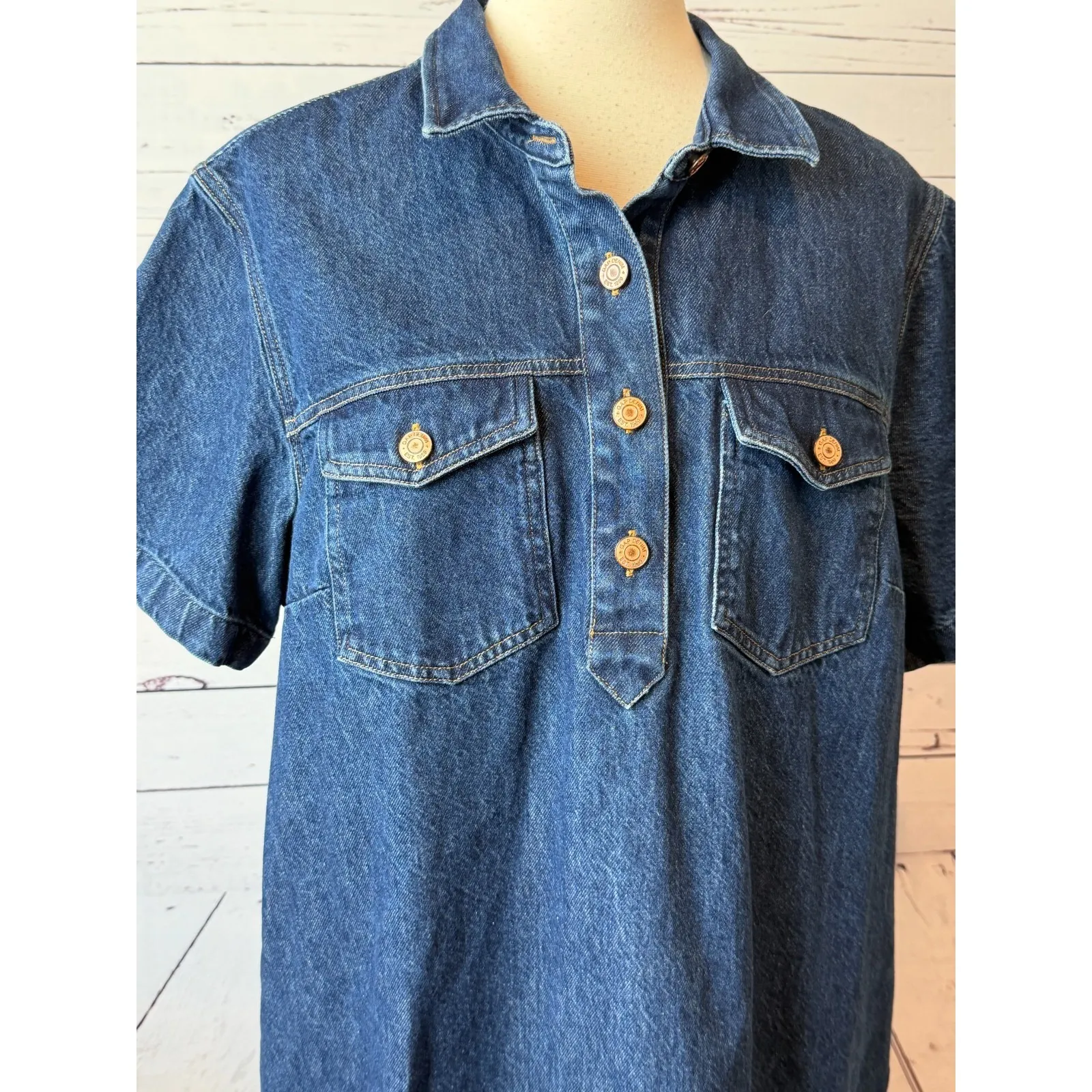 GAP Denim Dress Jean size XLT XL Tall Extra large Popover A Line Pockets Y2K 80s - Image 10