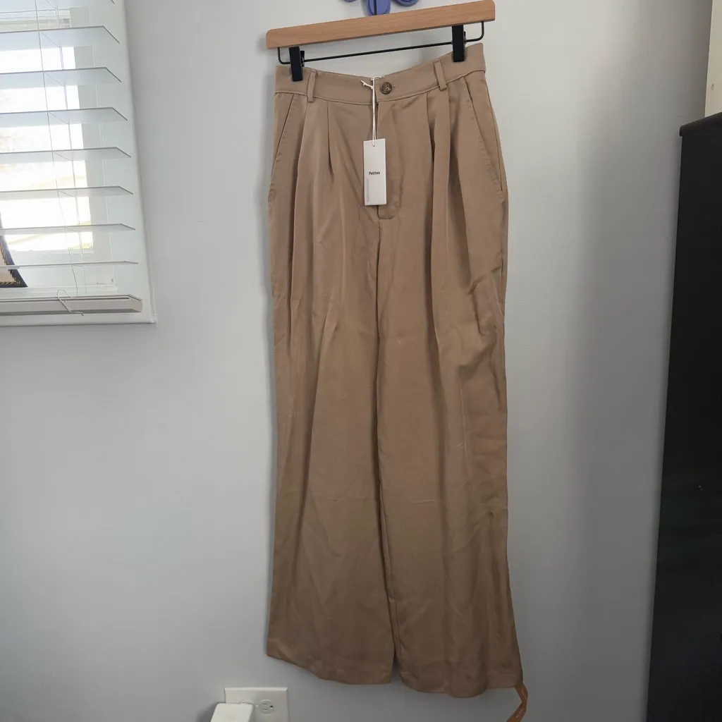 Reformation 2 Petite NEW Mason Pants Khaki relaxed fit office minimal high waist - Image 3