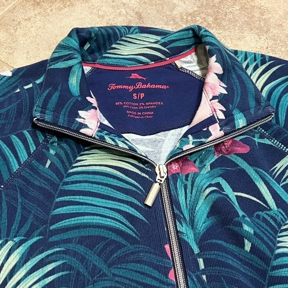 Tommy Bahama Aruba Florida Fauna Full Zip Sweatshirt Jacket Floral Green Pink S - Image 5