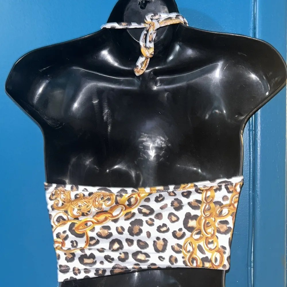 5 for $20 tops sale Leopard and golden chain print halter top - Image 3