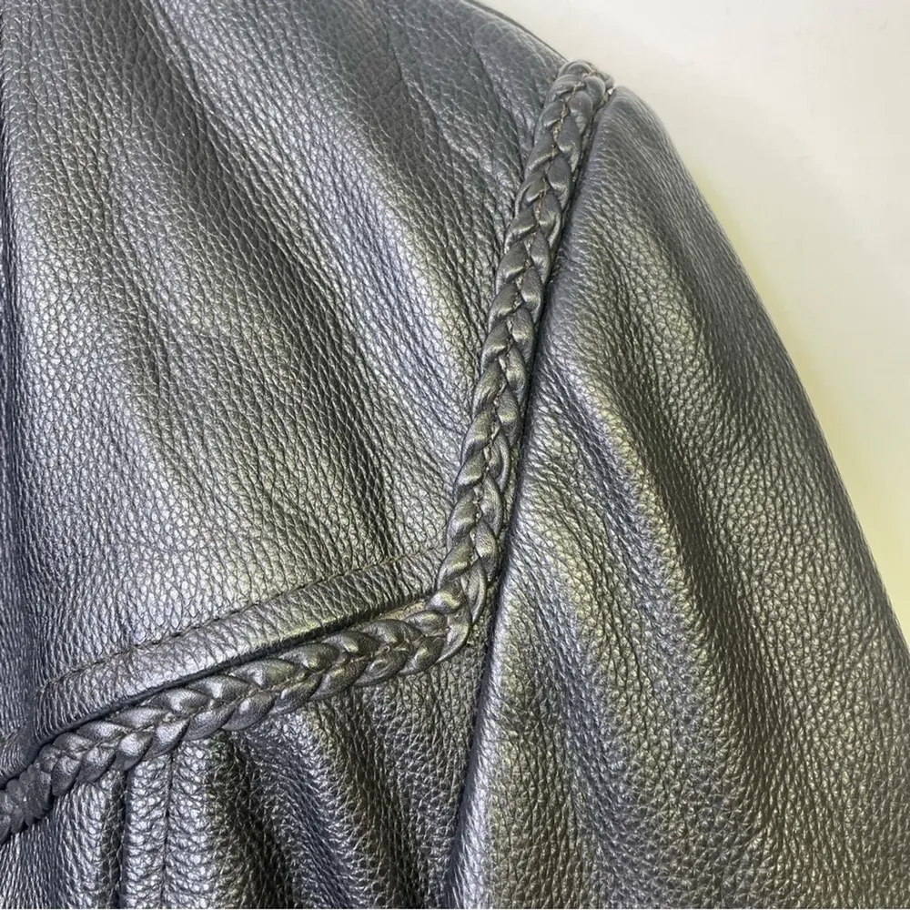 All State Leather Jacket Vintage Coat Biker Moto Zip Up 90s Quilted Lining Size 3X - Image 3