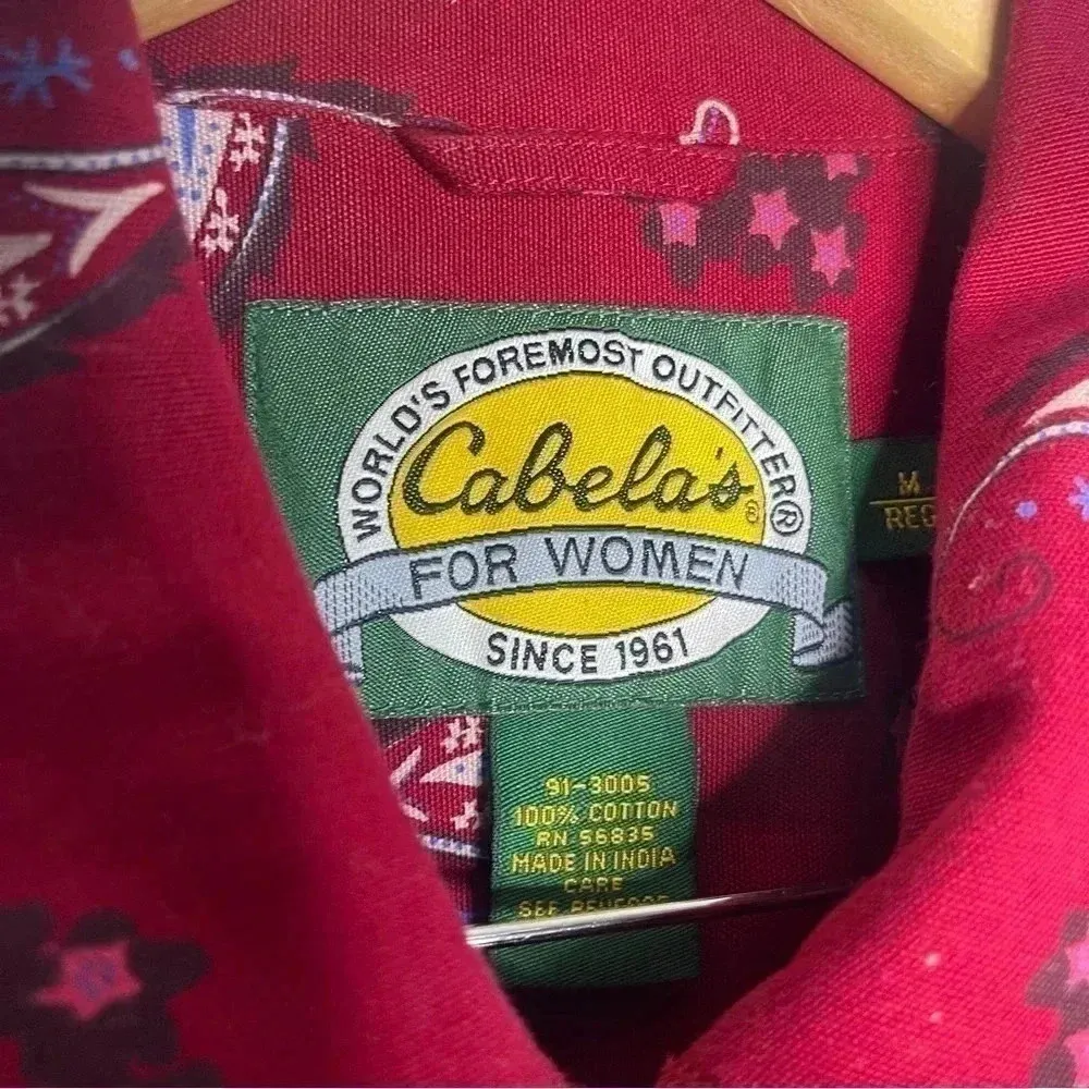 Cabela’s Ruby Red Floral Paisley Silver Button Jean Jacket Women’s Size Medium - Image 5