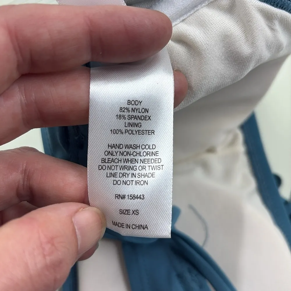 Hula Honey Fringe Accented Solid Color Bandeau Juniors Bikini Top XS NWT Blue - Image 6