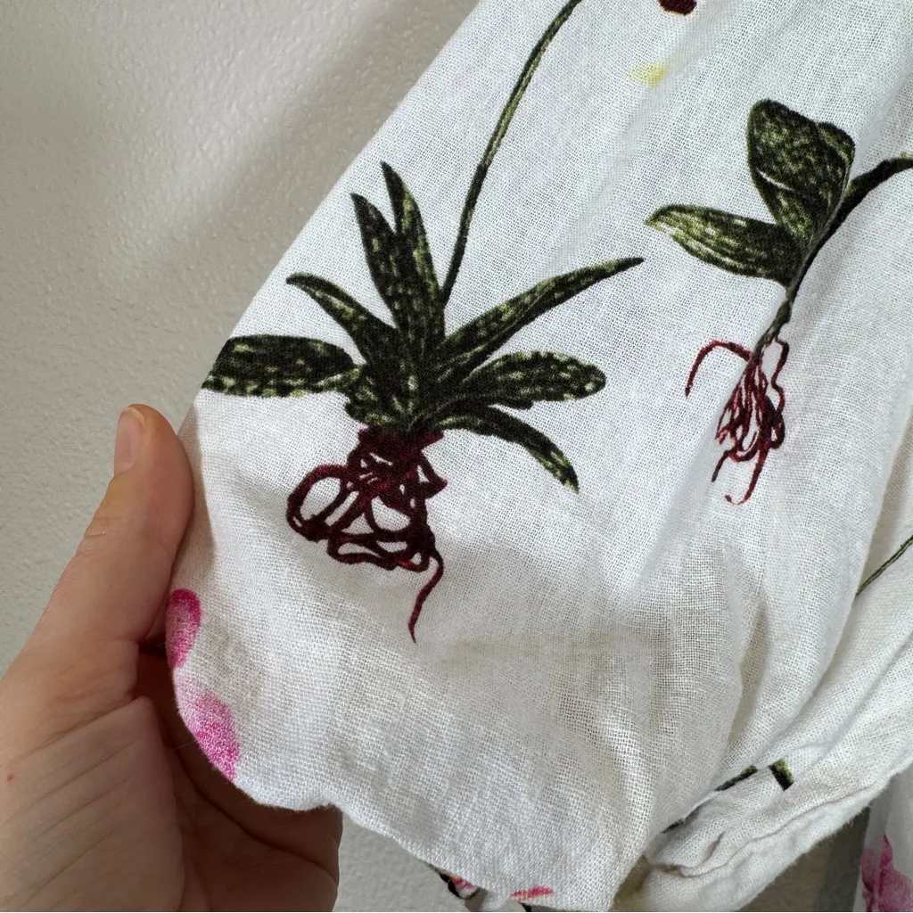 Joie White Tropical Floral Print Linen Shift Dress Womens M Short Sleeve Mini - Image 8