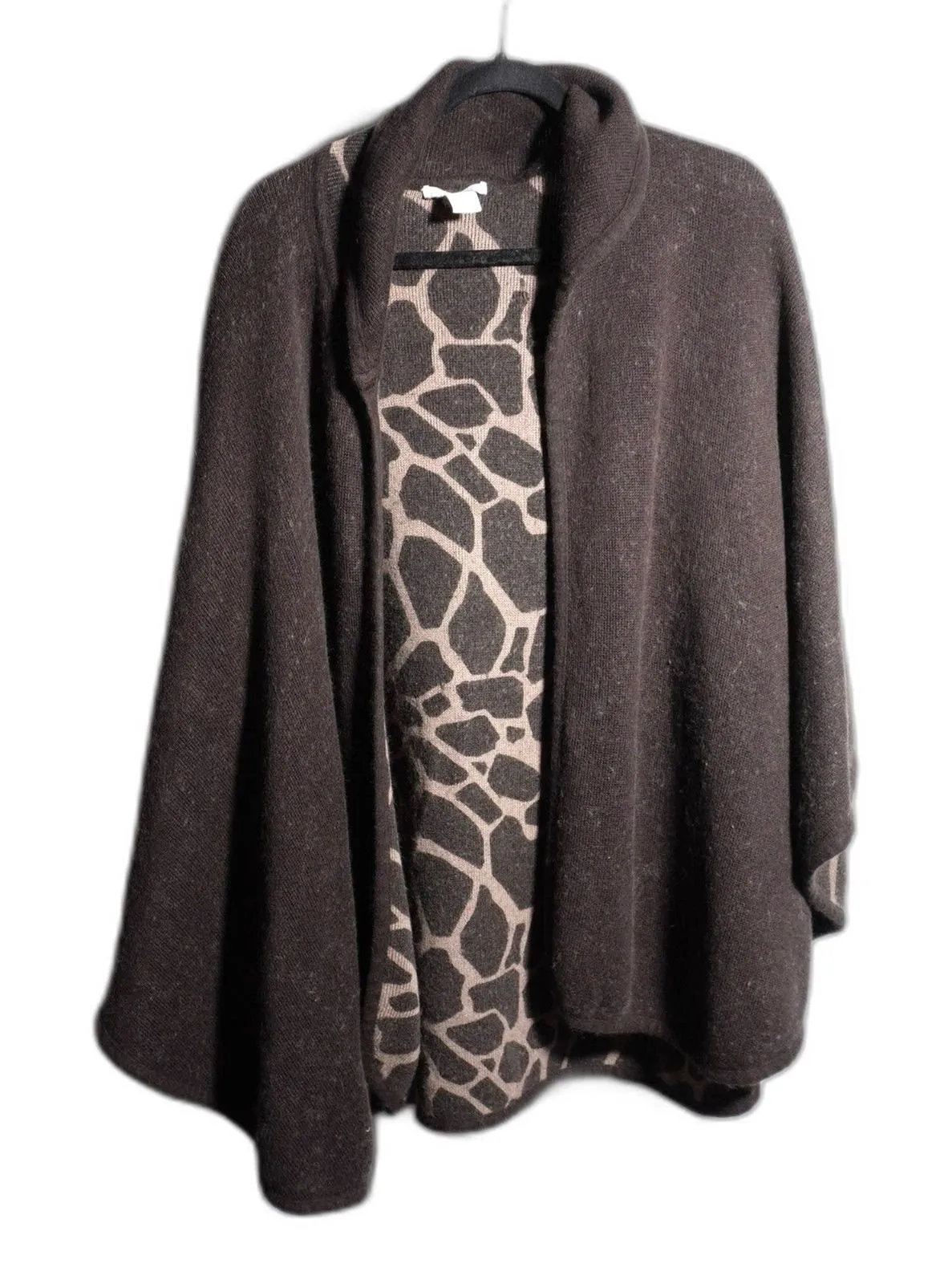 Joan Vass Brown Cardigan Giraffe Print Lining OS Luxurious Angora Cashmere Blend - Image 1