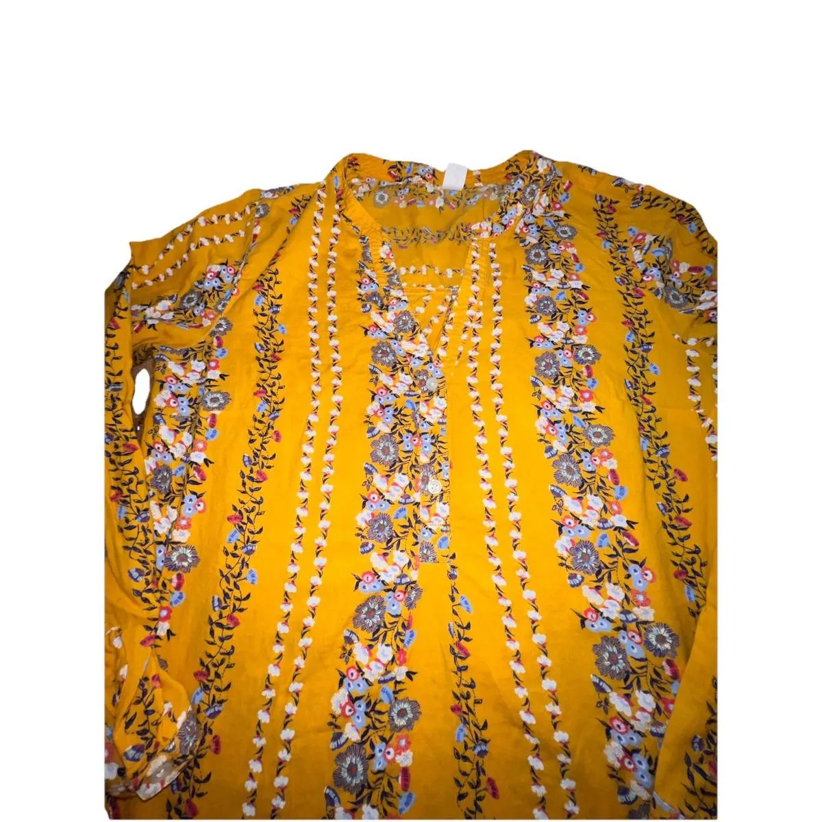 Old Navy Yellow Floral Tunic Women’s Small 100% Cotton Boho Cottagecore Blouse - Image 2
