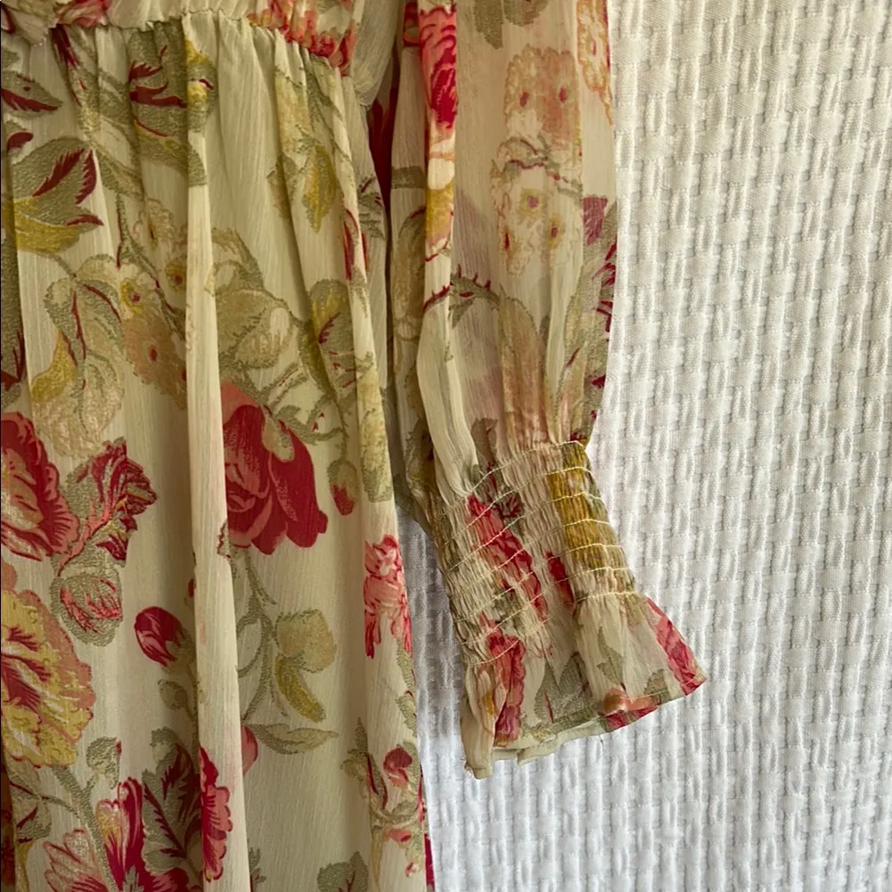 H&M Floral Long Sleeve Dress - red pink green long sleeve V-neck - Image 3