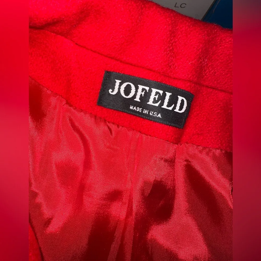 Vintage Wool Jofeld Women’s Red Double Breasted Coat Long Classic Trench Jacket Size L - Image 2