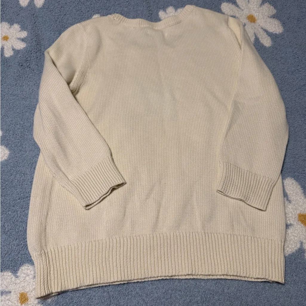 Vintage Y2K American Eagle Outfitters Cream Sweater with Blue & Green Owl - Image 2