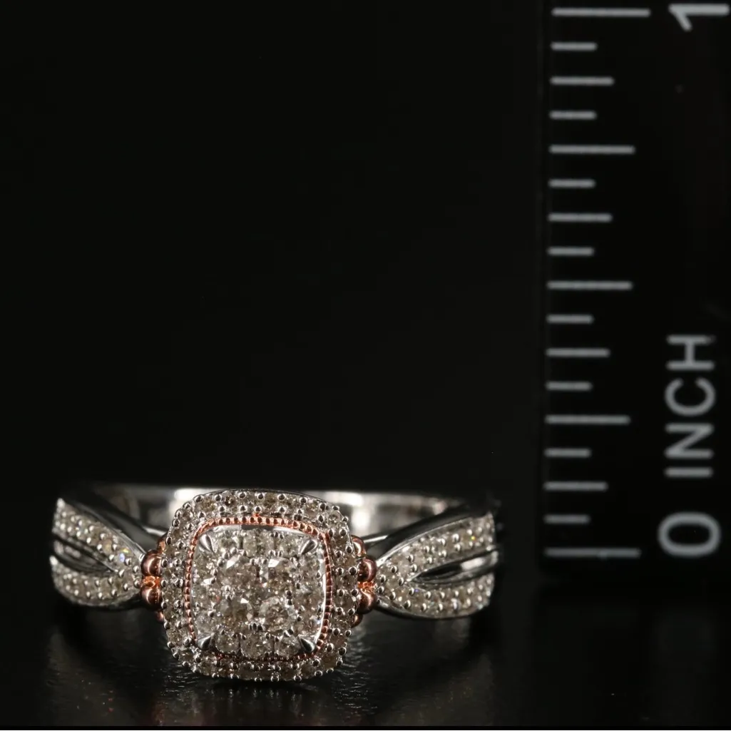 STERLING SILVER W/14K ROSE GOLD OVERLAY ACCENTS .33CTW GENUINE DIAMOND RING (7) - Image 13