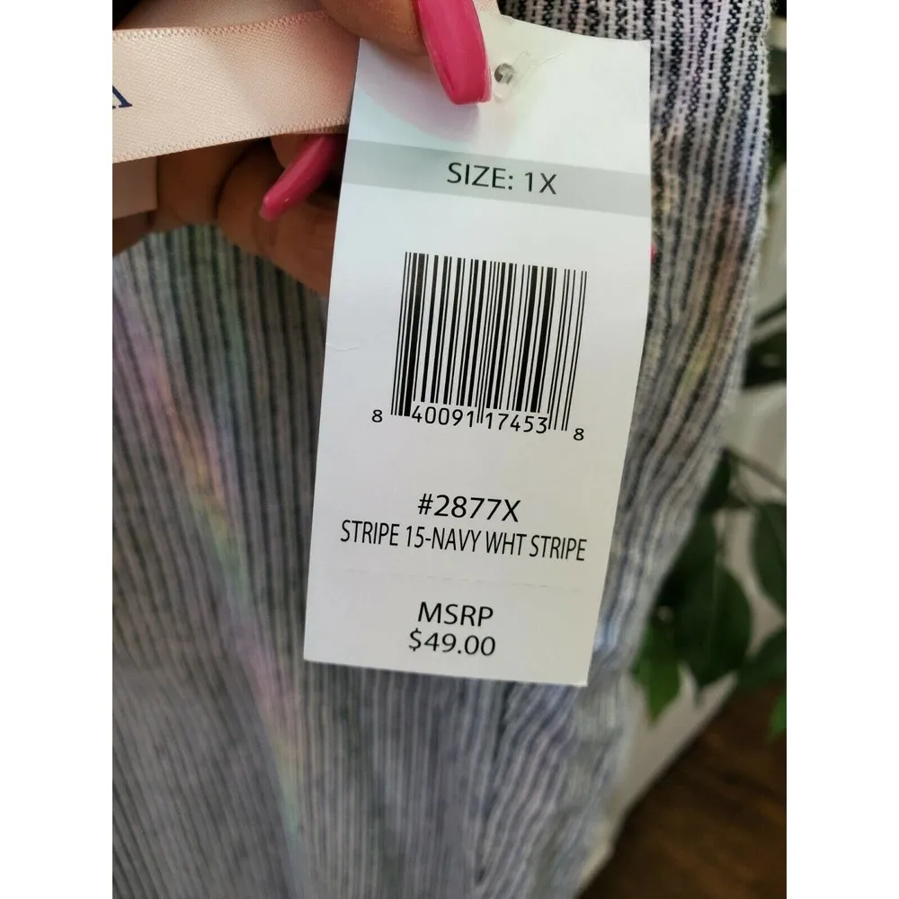 Per Se Women's Gray Striped Linen & Viscose Mid Rise Straight Leg Dress Pant 1X - Image 6