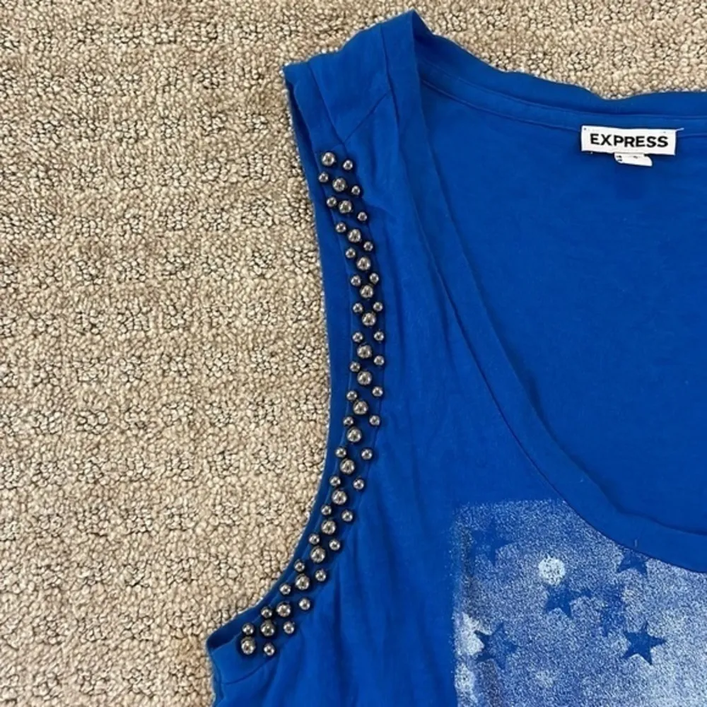 EXPRESS  Blue & Silver Shimmer Patriotic Tank Top - Image 3