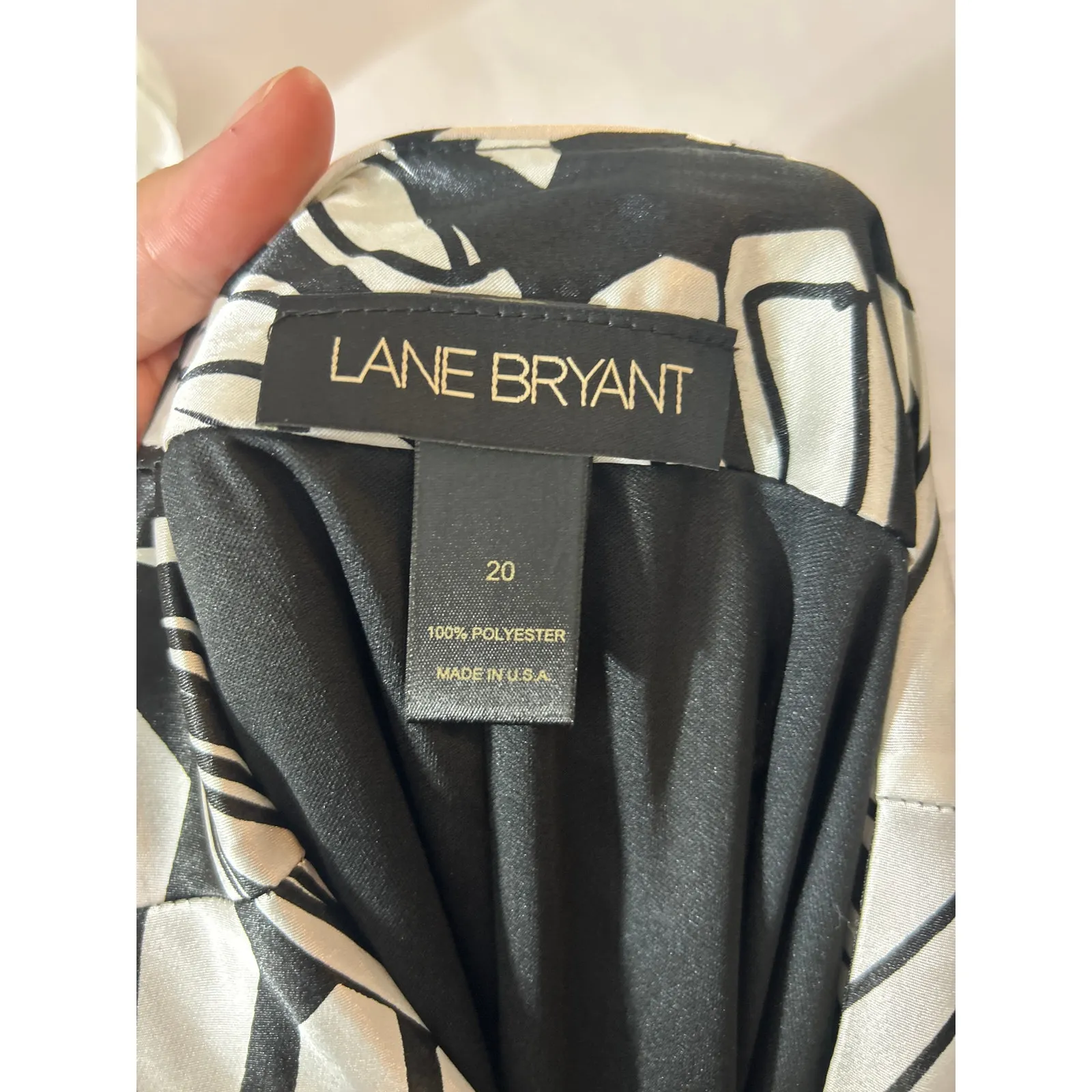 Lane Bryant Skirt 20 Black White Abstract Satin Knee Length Side Zip Lined - Image 7