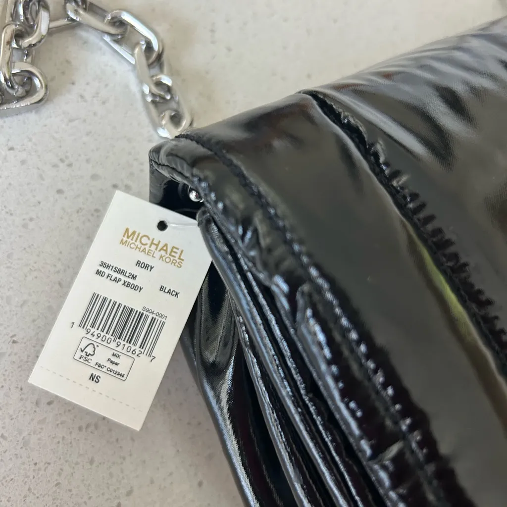 Michael Kors Rory Medium Quilted Patent Crossbody Bag Black NWT - Image 6