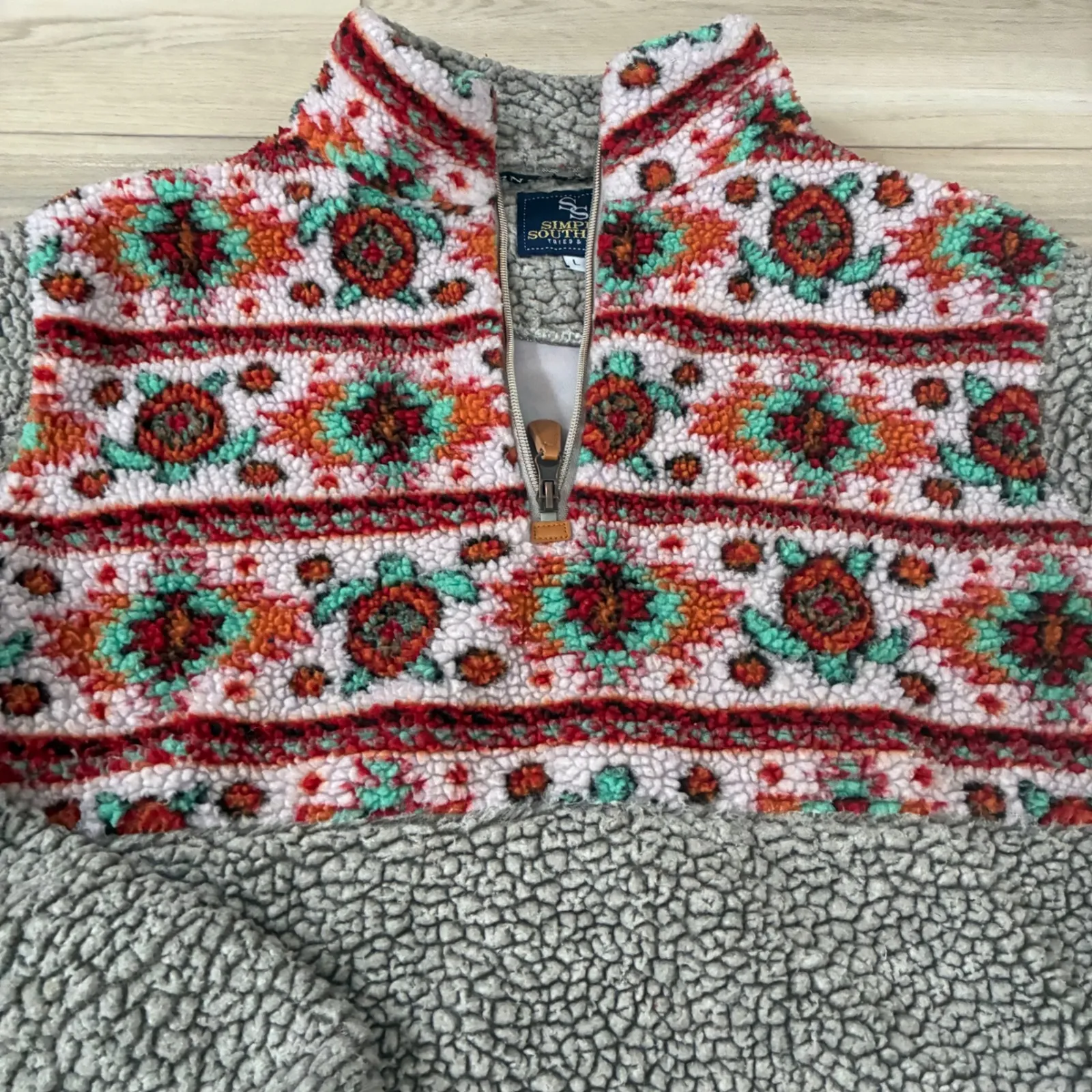 Simply Southern Sherpa Fleece Pullover Women's Size L Southwestern Print - Image 3