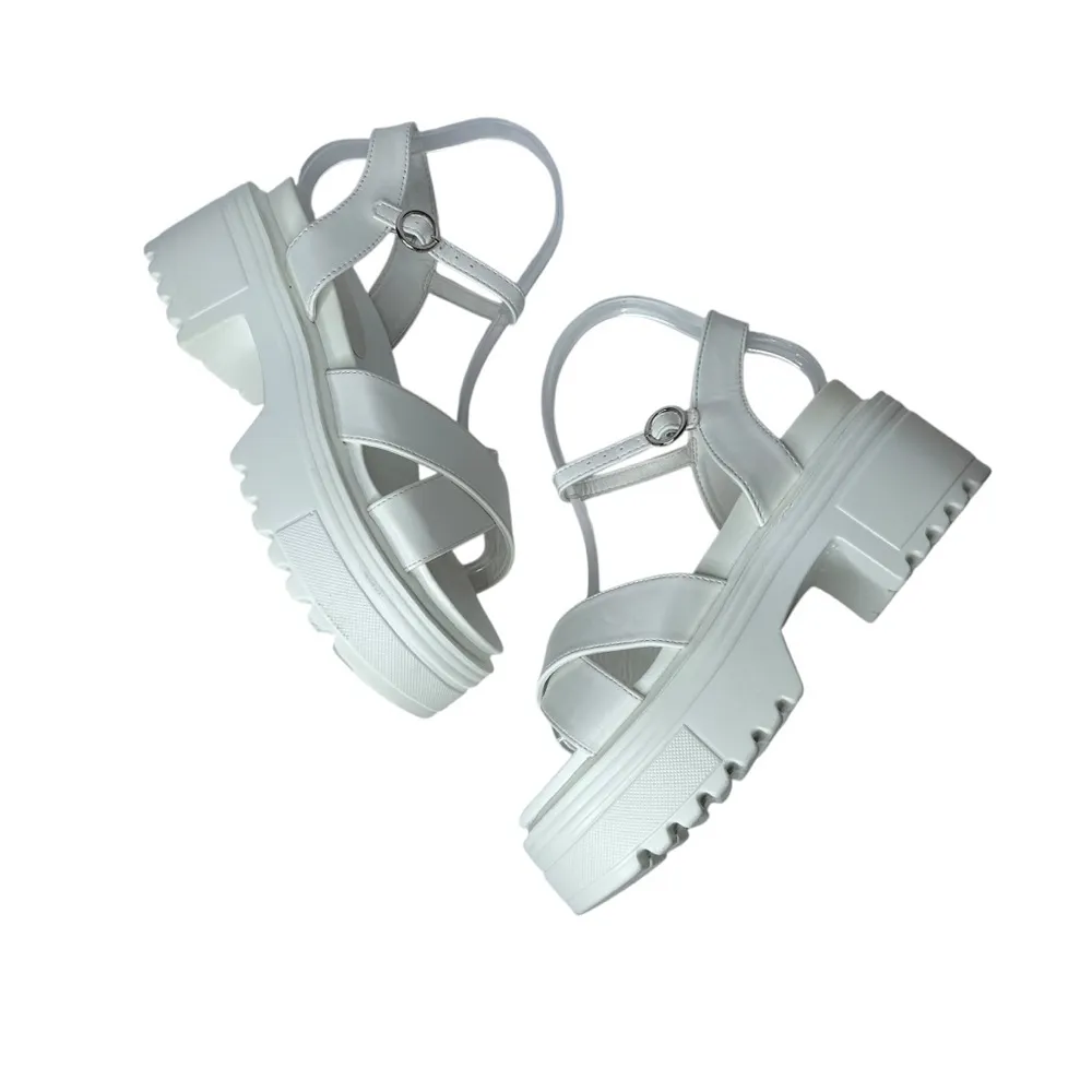 New Faux Leather Chunky white Platform Sandals 8 Ankle crossover Strap - Image 2
