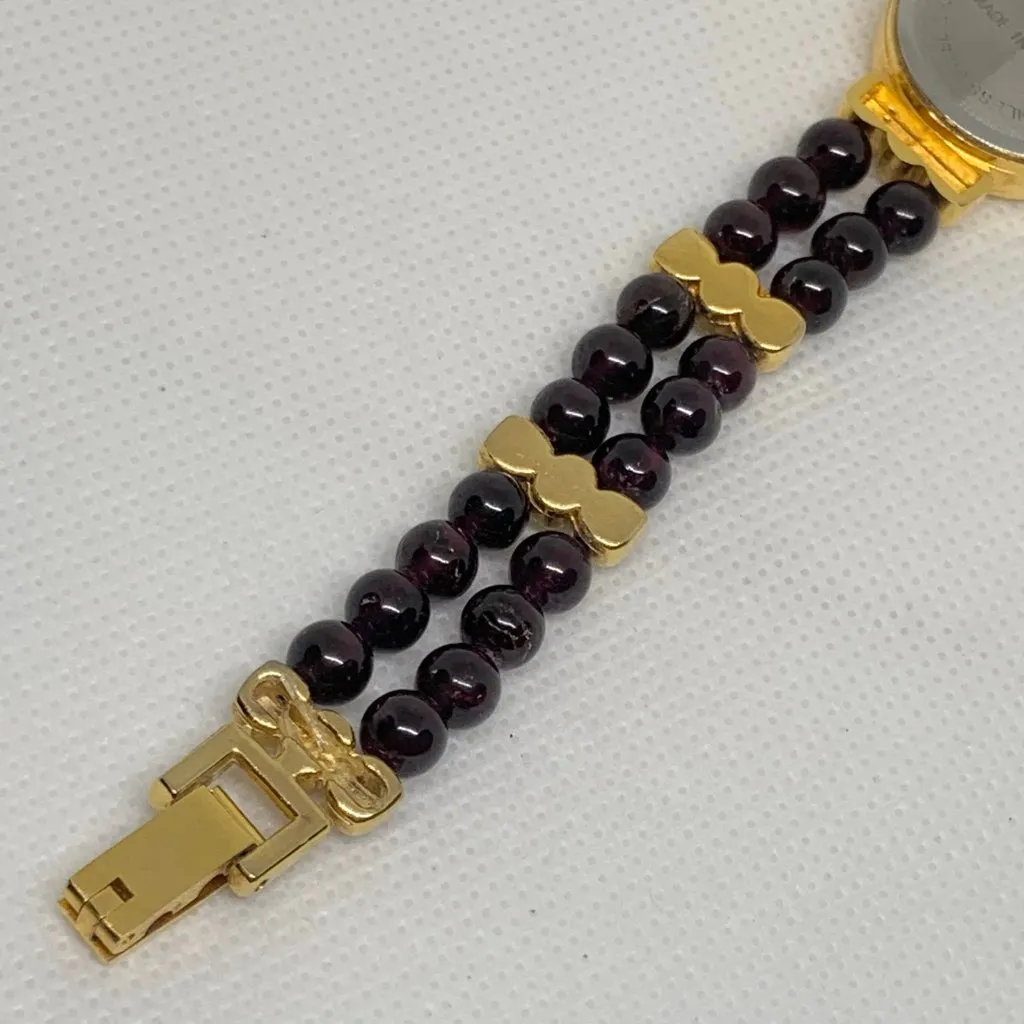 Vintage HMI women watch gold tone case 21mm round mop dial size 7” running - Image 8