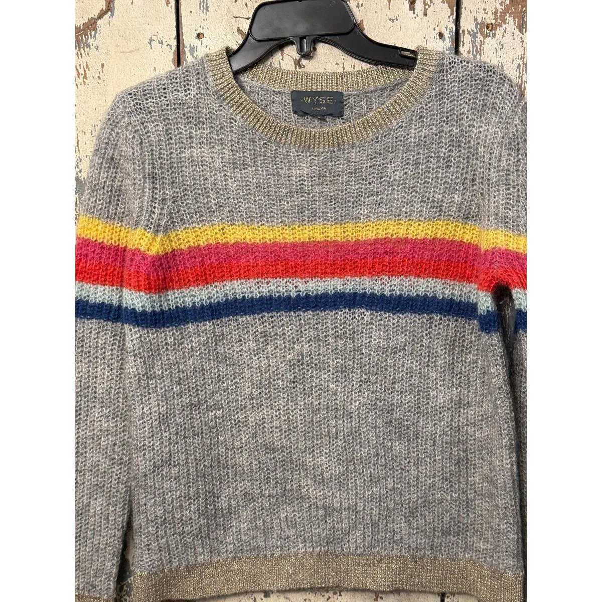 WYSE London Mohair Blend Gold Rainbow Grey Stripe Sweater Jumper size 2 US 6 Gray - Image 2