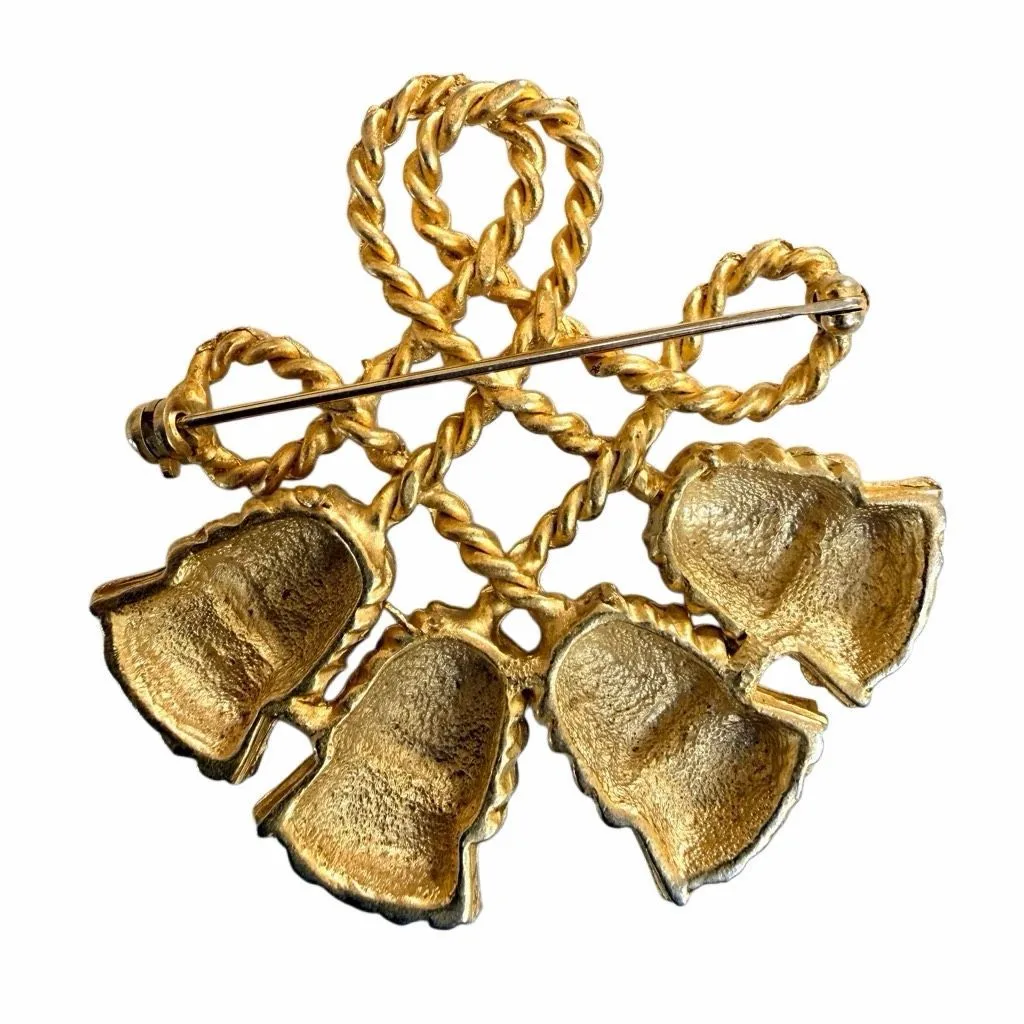 Gold Tone Rope Bow & Tassel Brooch Pin - Image 4