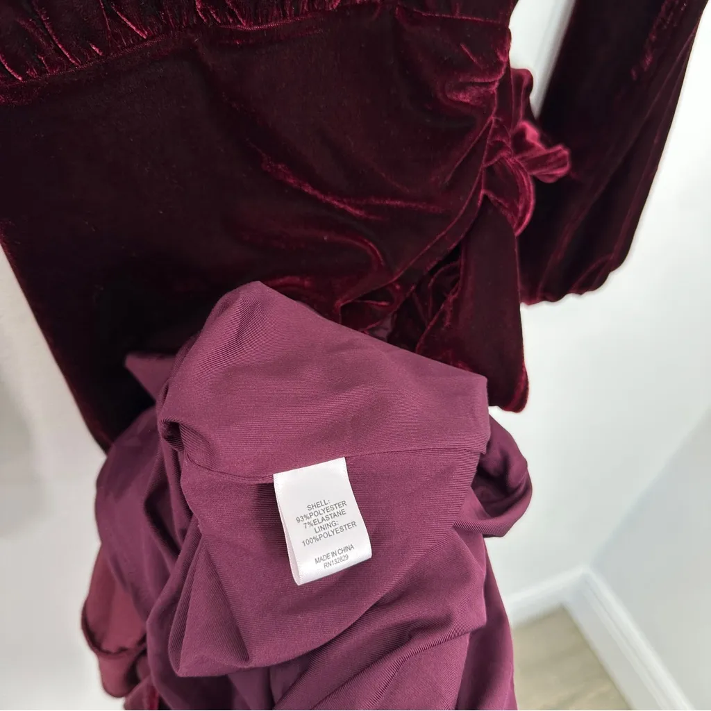Lovers & Friends Adrianne Midi Dress Velvet Wrap Wine Red Size Small - Image 8