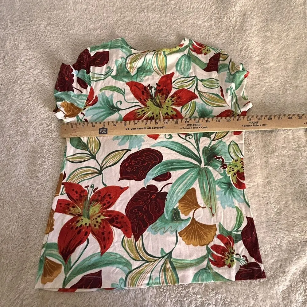 Chicos 1 Medium Top T-Shirt Vibrant Colorful Big Floral Print All Over - Image 7