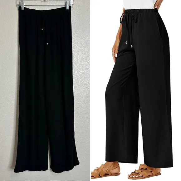 Lillusory Linen Blend Black Wide Leg Pull On Pants, Sz Small - Image 2