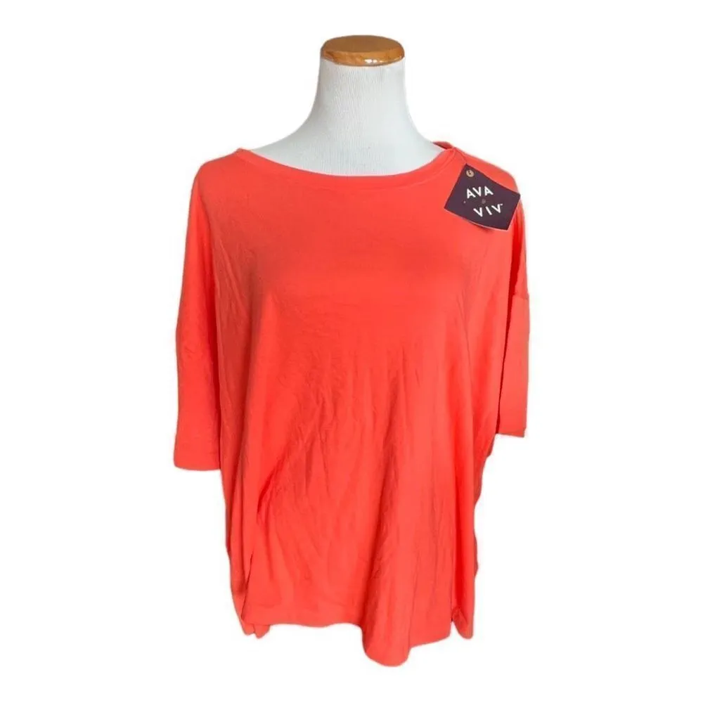 NWT Womens Ava & Viv Soft Coral Scoop Neck Everyday Tee Shirt - Sz 4X - Image 2