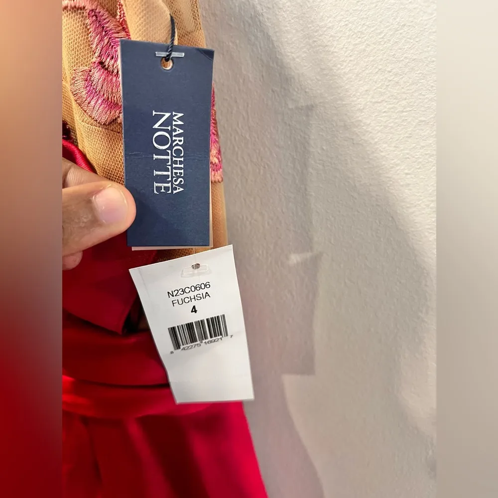 NWT Marchesa Notte Draped Mikado Fuchsia Cocktail Dress Size 4 /Small Red - Image 6