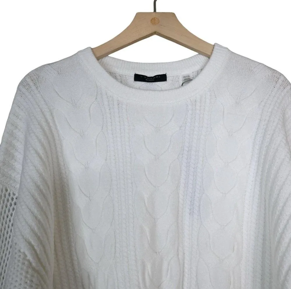 T Tahari Womens 2X Crewneck Cable Knit Pullover Sweater in Snow Globe White NEW - Image 4