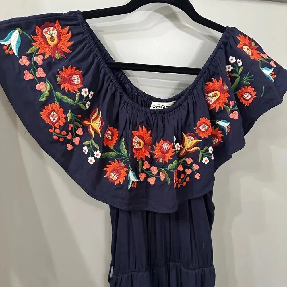Embroidered Off Shoulder Floral Jumpsuit 'Love Lies' Size Medium - Image 5