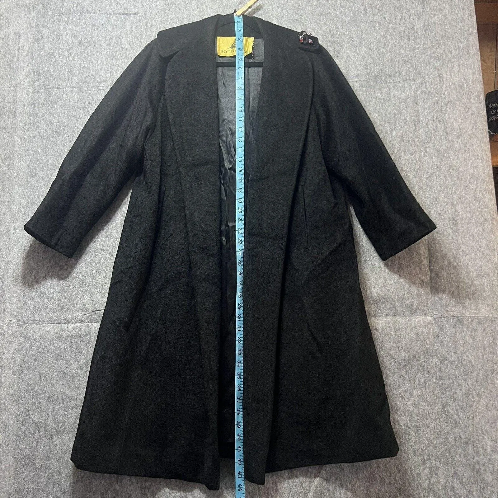 Vintage Rothmoor Coat Black Wool‎ 40s 50s Mid Century Union Made A Line Overcoat Size undefined - Image 2