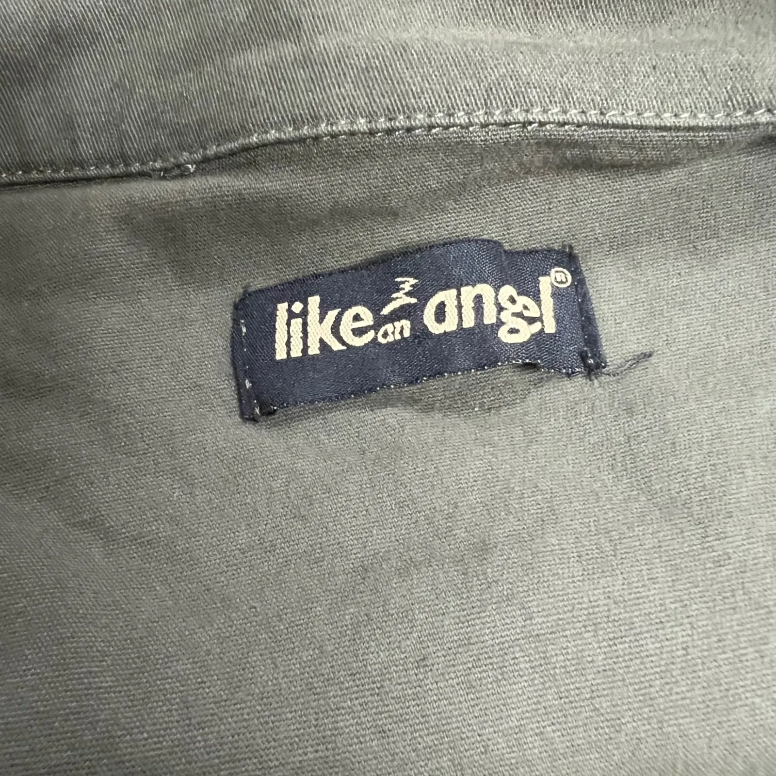 Olive Green Duster Jacket Proud Unique Self Graffiti Cotton Blend 3X SEE DESCRIP - Image 9