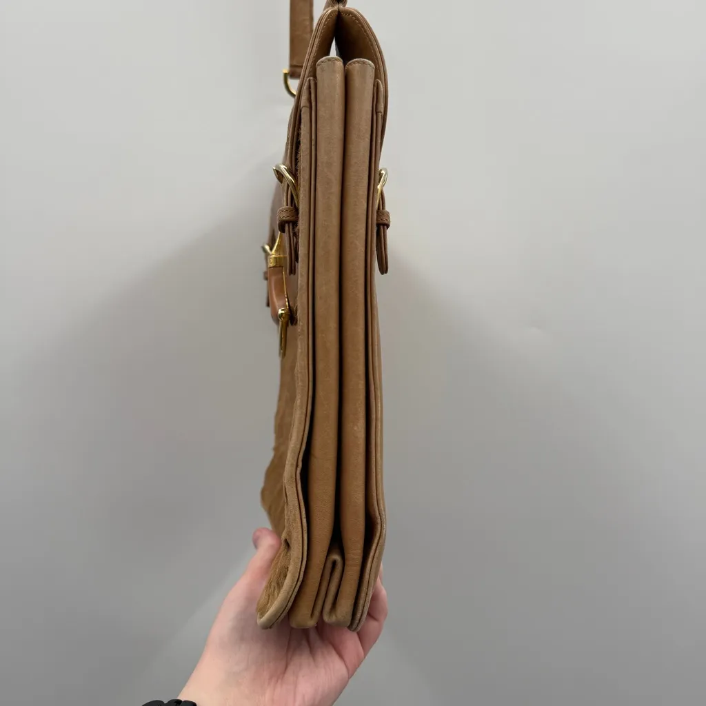 Vintage Gucci Tan Pony Hair Snap‎ Front Iconic Stripe Crossbody Bag 990014416 - Image 4