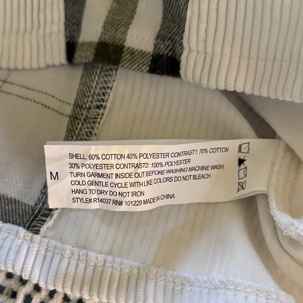 Reserve Fairfax White and Green Plaid Flannel Cropped Hooded Corduroy Jacket M Size M - Image 4