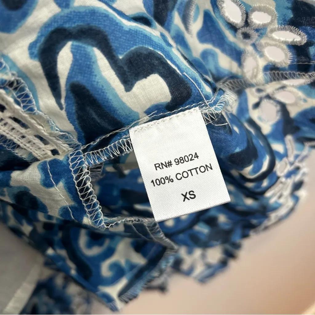 House of Harlow Melba Blue Floral Ruffle Button Front Sleeveless Mini Dress XS - Image 12