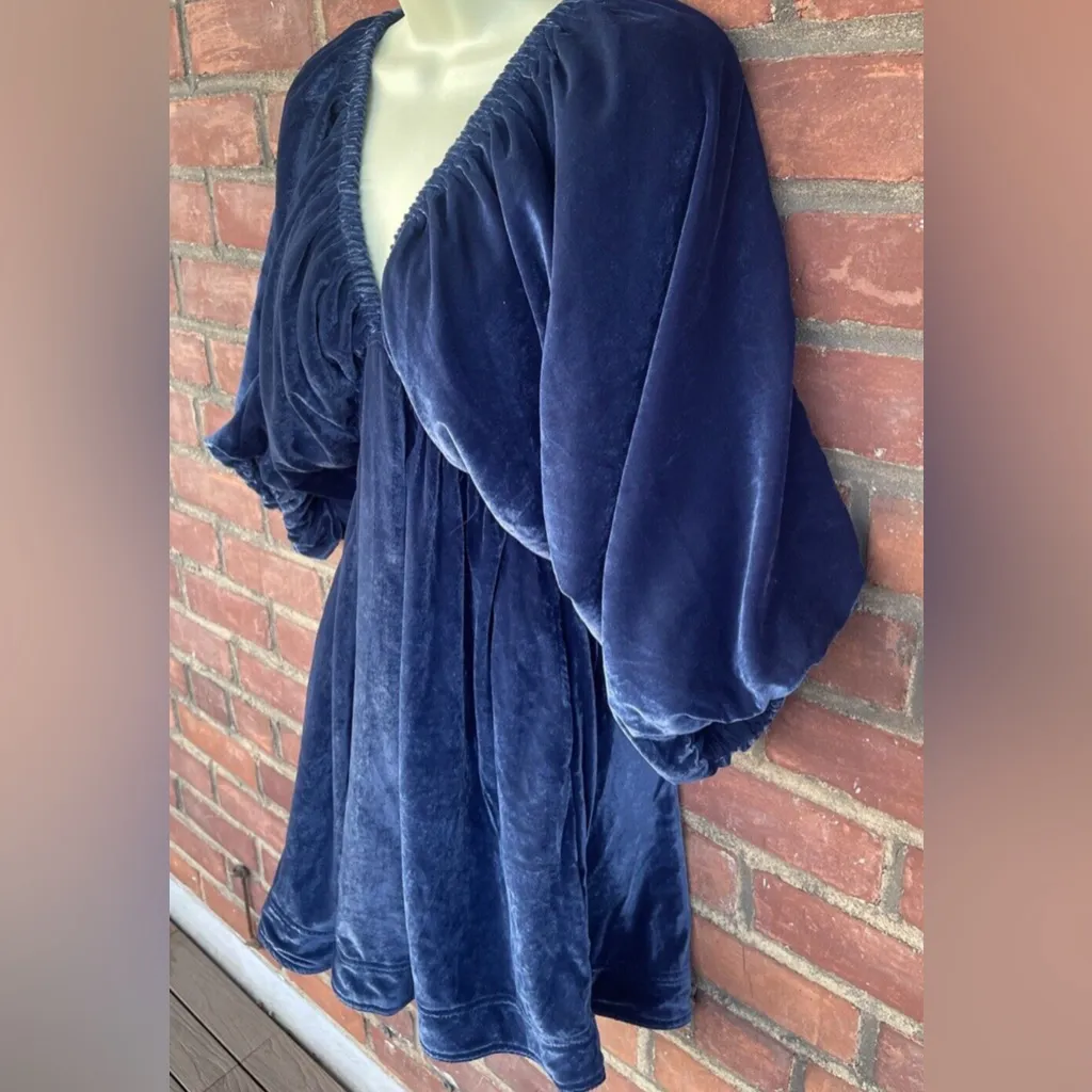 Free People Portia Velvet Mini Dress Midnight Rain Navy Blue - Image 2