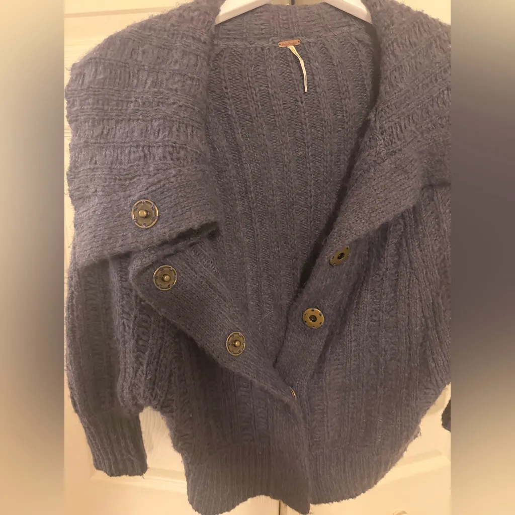 Free People Textured Dolman Cardigan Wool Blend Charcoal Gray 3/4 Sleeve Sweater - Image 8