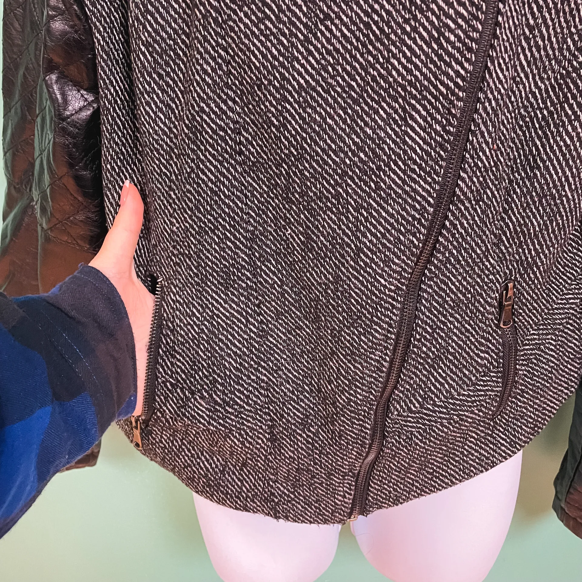 Faux Leather Tweed Moto Jacket - Image 7