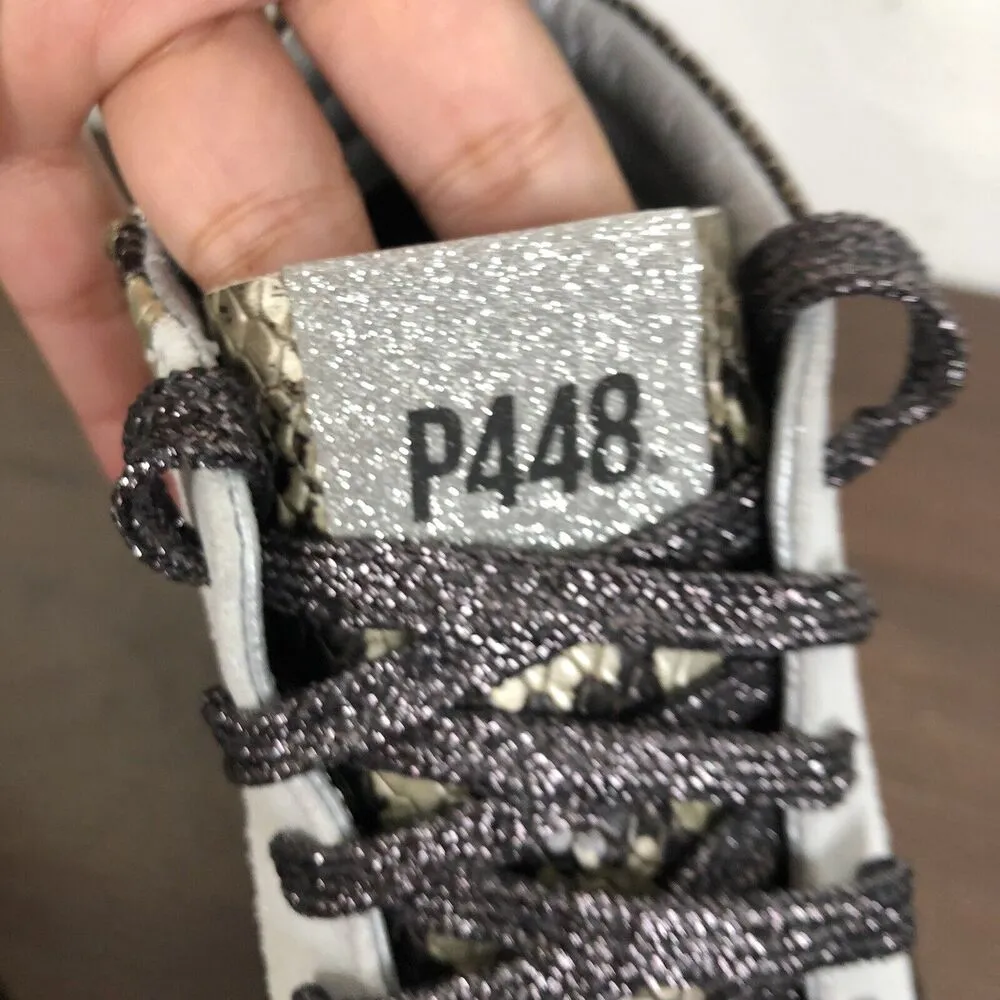 New P448 Skate Snakeskin Print Leather High Top Sneaker Glitter Laces Sz 35/US 5 - Image 7
