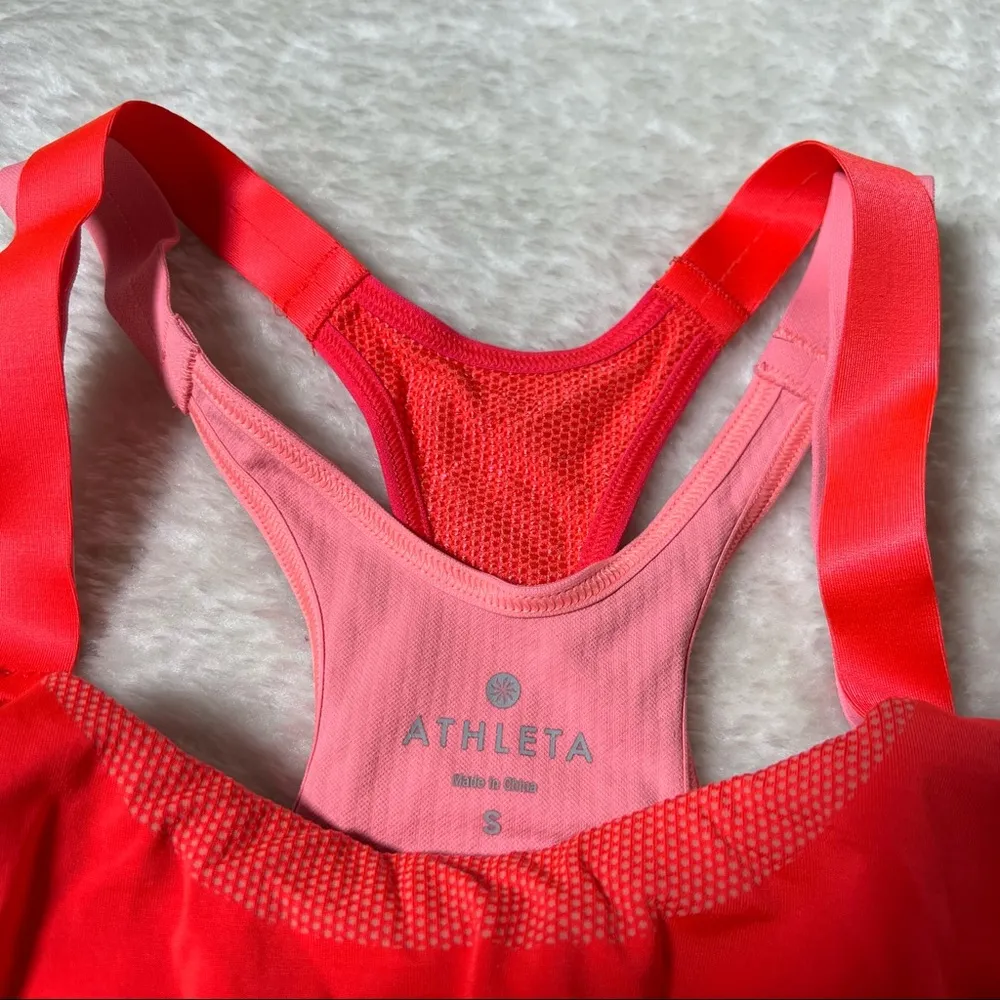 Athleta Red-Orange and Pink Layered Racerback Sports Bra - Image 5