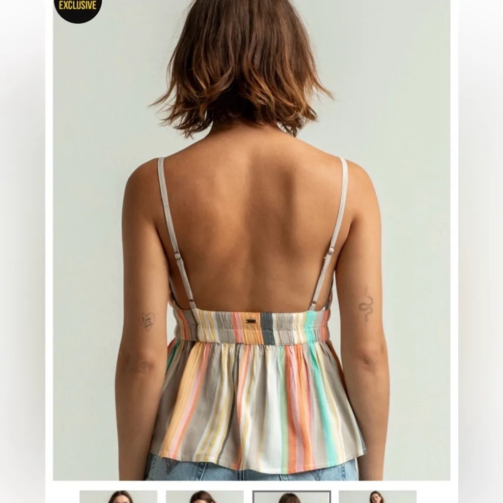 O'Neill Kirby Striped Tank Crop Top women size XS Hippie Boho Earthy - Image 2