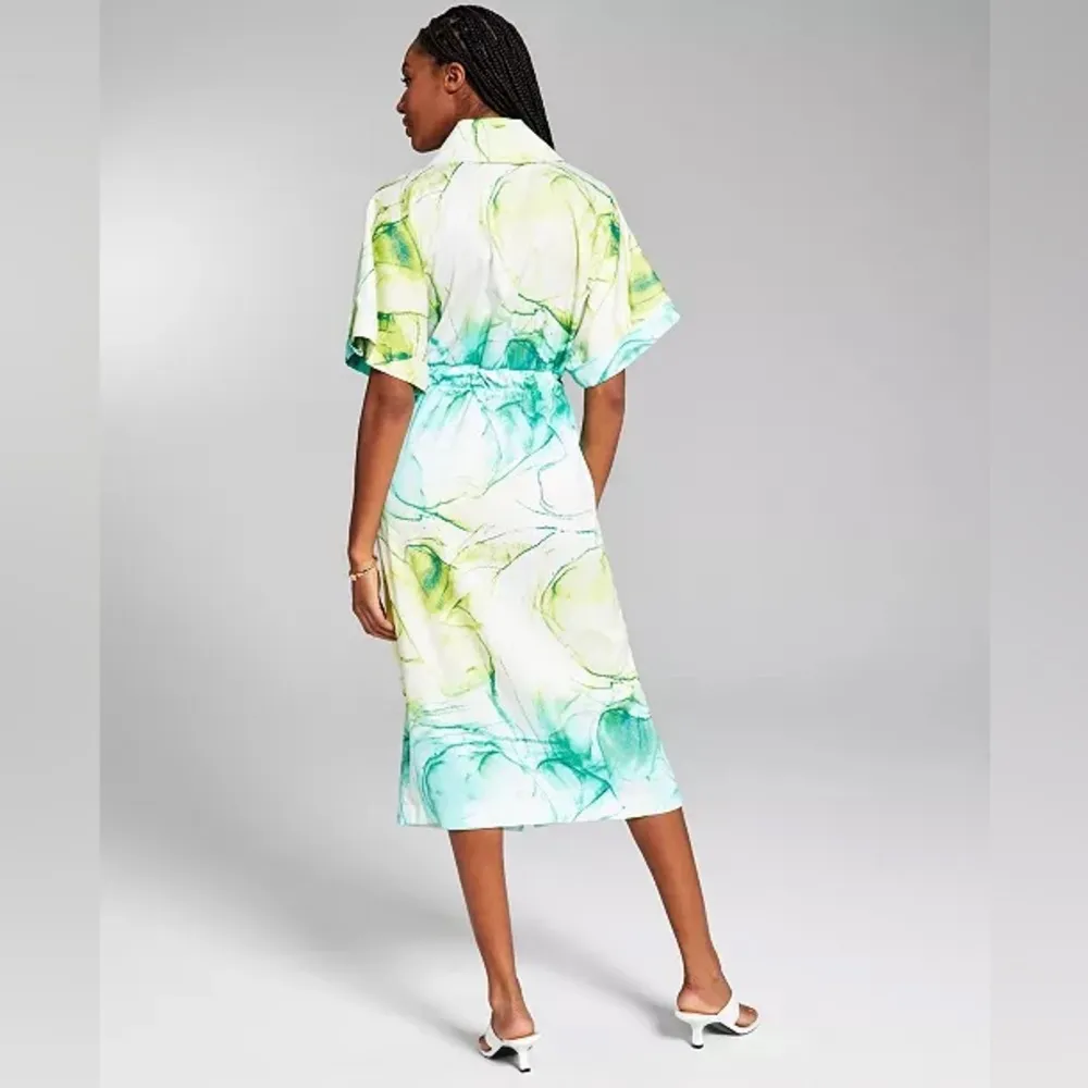 INC International Concepts x Jeannie Mai Printed Robe In Green Marble Size M - Image 4