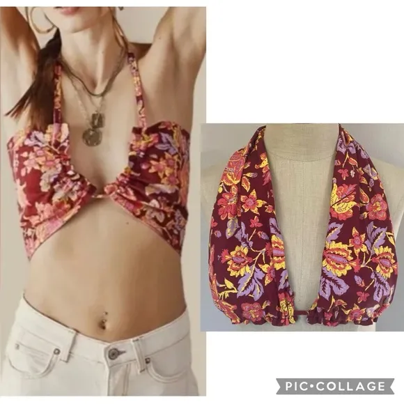 FREE PEOPLE Summer of Love Convertible Bandeau Halter Top NEW! $78 Wine SMALL - Image 2