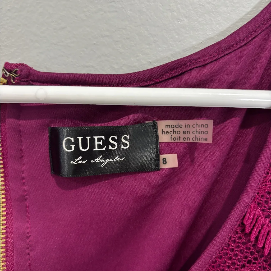 GUESS Sheath Dress Wine Scalloped Women's Size Fringe 8 Sleeveless Short - Image 7