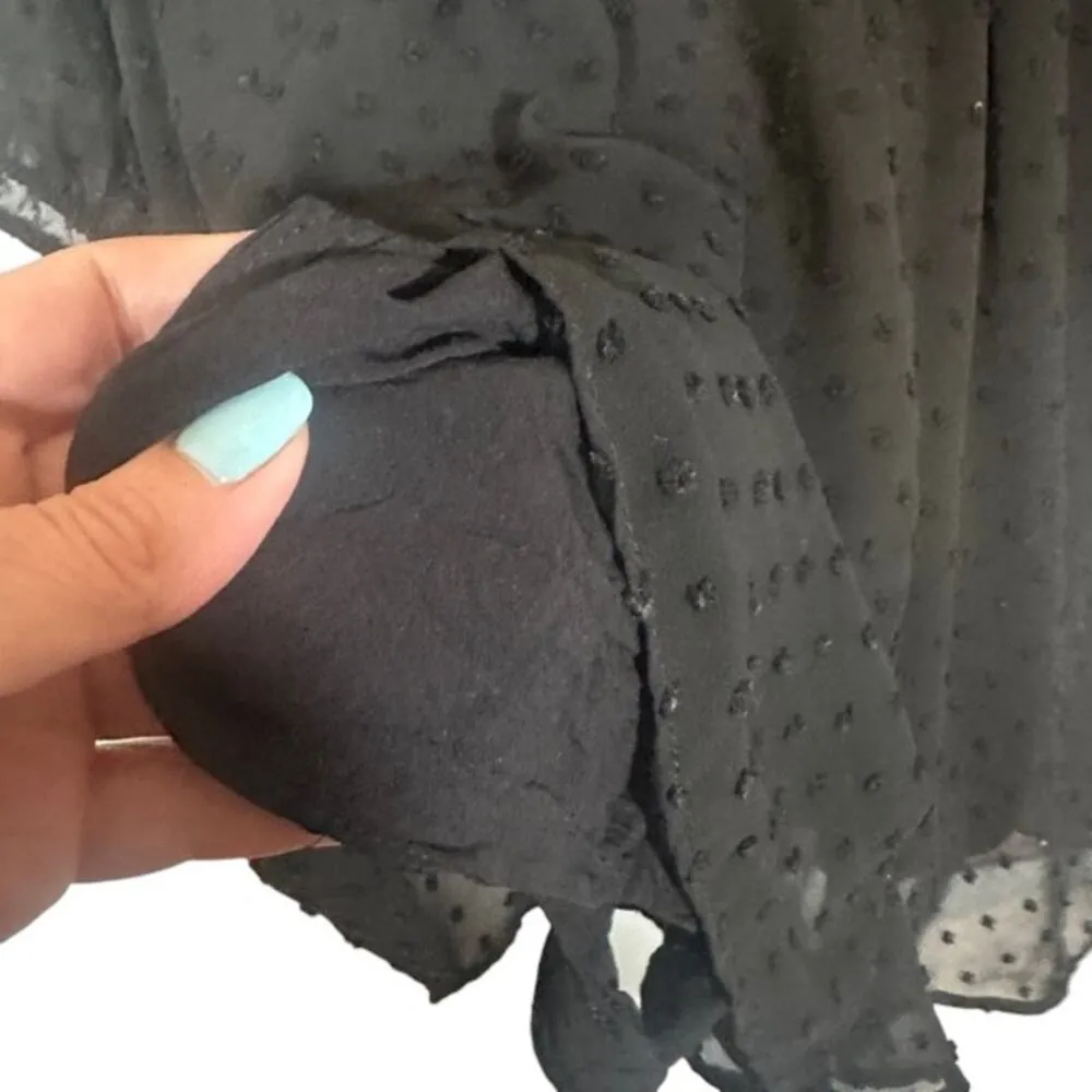 Zara Black Long Sheer Sleeve Dotted Key Hole Back Belted Short Romper Women Sz S - Image 8