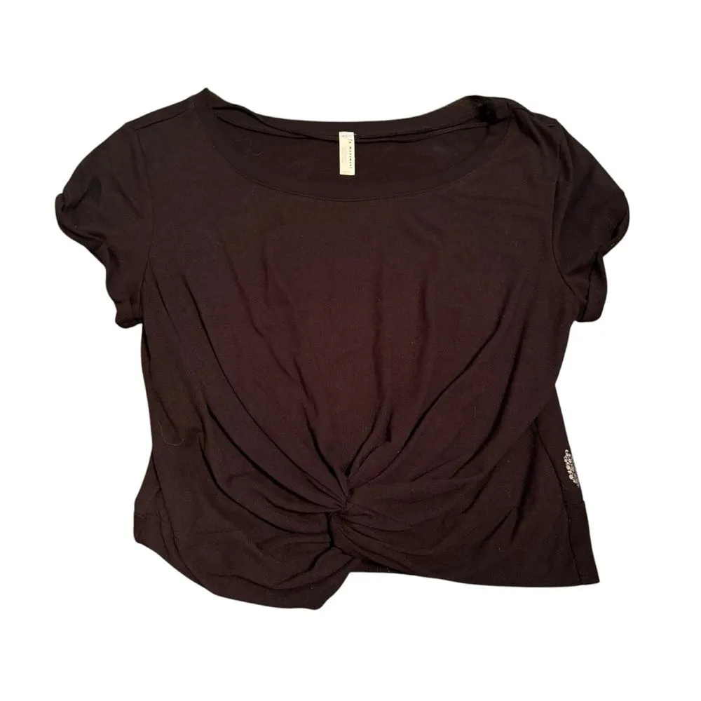 Free People Movement Size M Run In The Sun Crop Tee Solid Black Frayed Hem‎ Yoga - Image 2