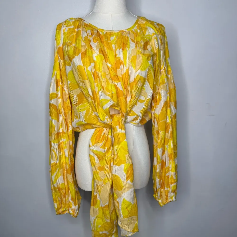 Significant Other Isla Printed Cropped Blouse Size 6 Yellow - Image 4